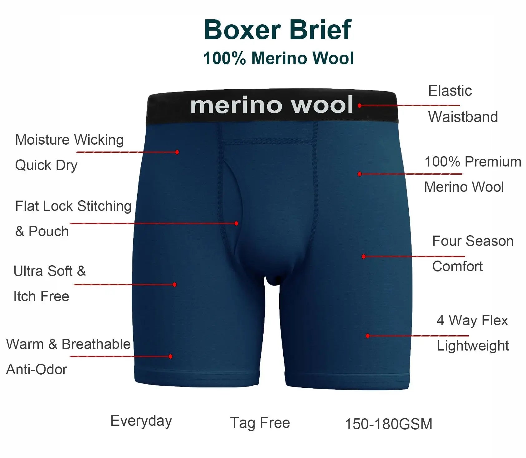 100% Merino Wool Mens Lightweight Boxer Brief Merino Wool Underwear Soft Moisture Wicking Breathable Sports Hiking Underpants