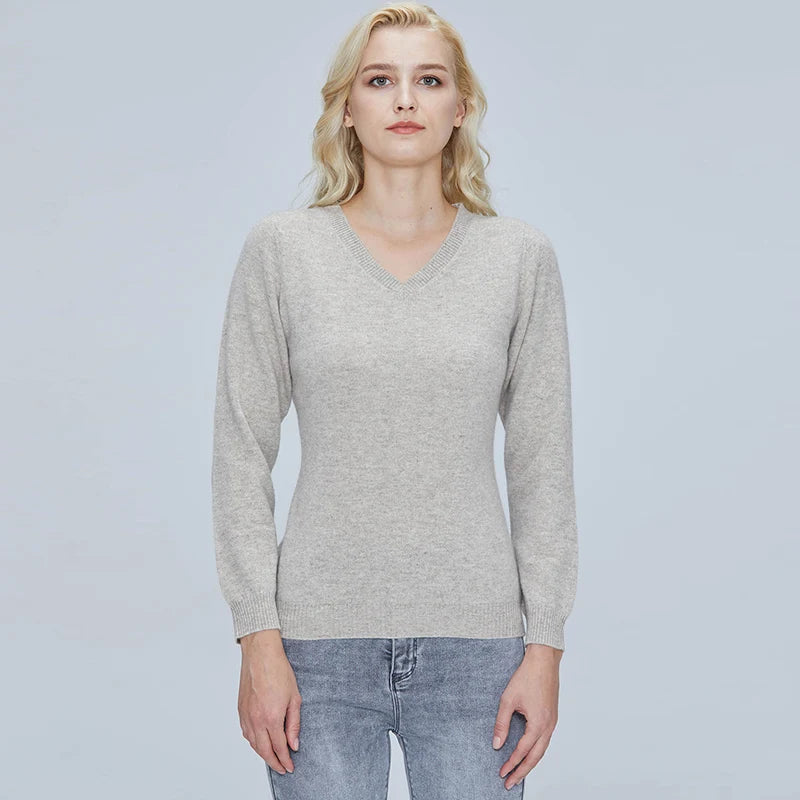 Women 100% Merino Wool V Neck Sweater Pullover Top Lightweight Warm Knitted Pullover Femme Cashmere Sweater Vintage Sweater