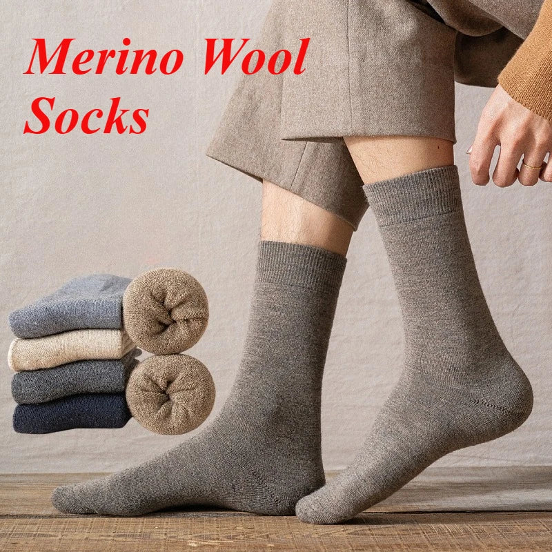 Winter Merino Wool Socks Men Wool Thermal Warm Boot Socks Hiking Skiing Socks Breathability Anti-odor Quick Dry Size 40-45