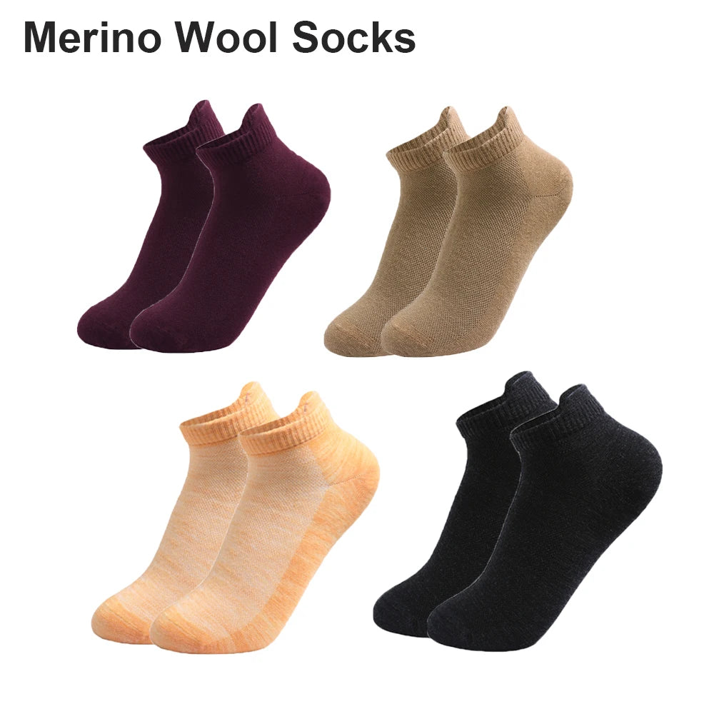 4 Pairs Merino Wool Ankle Socks Men Women Athletic Thin Running Socks Merino Everyday Socks Wicking Breathable Anti-Odor