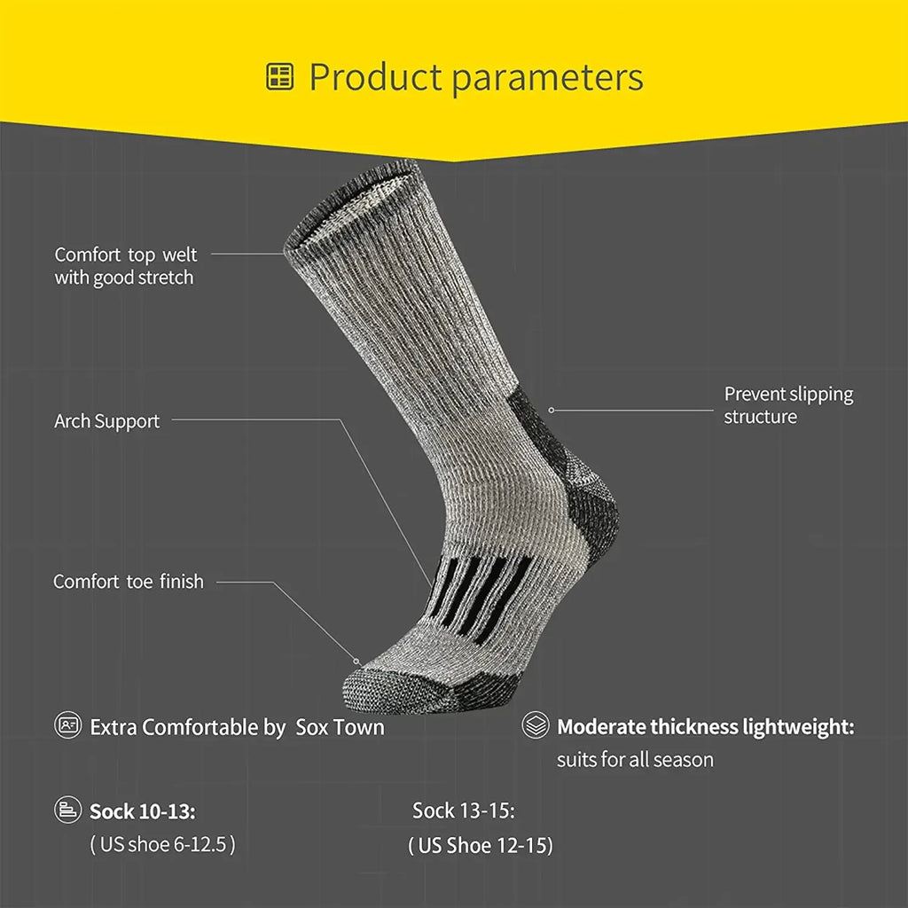 Men Merino Wool Hiking Socks 80% Merino Wool Anti Odor Thicken Hiking Cushion Crew Socks Men Merino Outdoor Thermal Socks