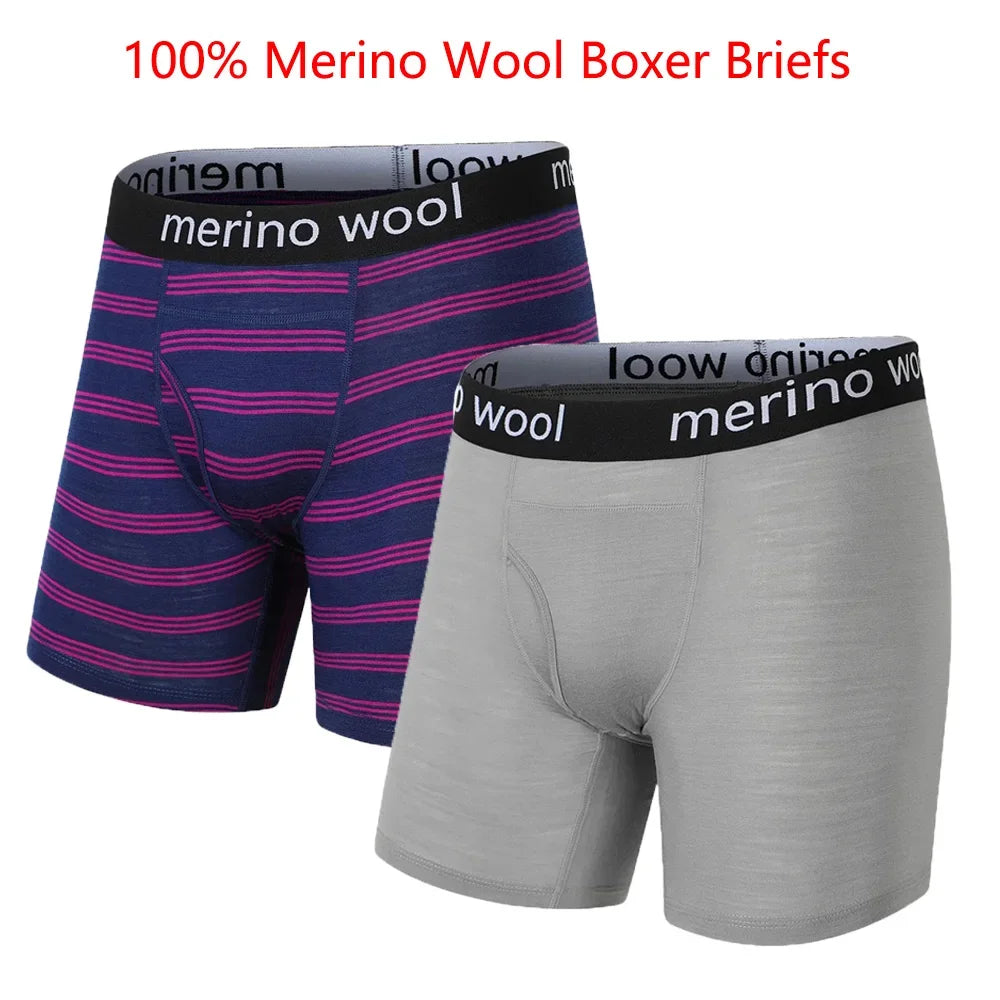 Mens 100% Merino Wool Boxer Briefs Merino Wool Underwear Base Layer Man Merino Boxer Wicking Soft Comfy Breathable Moisture