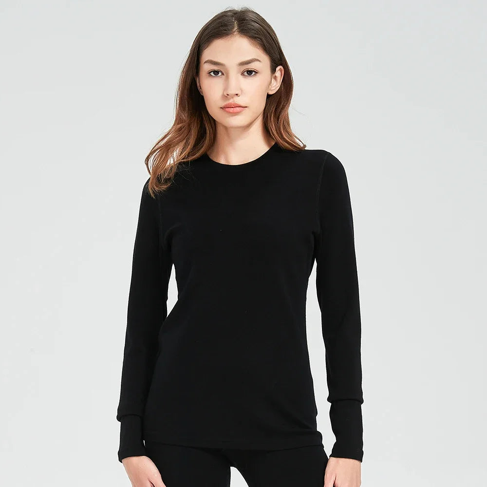 100% Merino Wool Base Layer Tops Women 300G Heavyweight Merino Wool Long Sleeve Thermal Underwear Shirt Ski Hiking Winter Warm