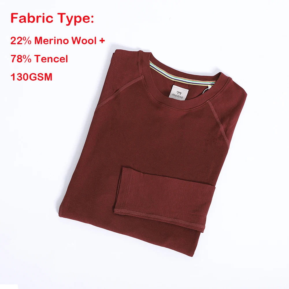 Women's Merino Wool Base Layer Shirt Lightweight Merino Wool Thermal Underwear Long Sleeve T Shirts Wicking Anti-Odor 130G