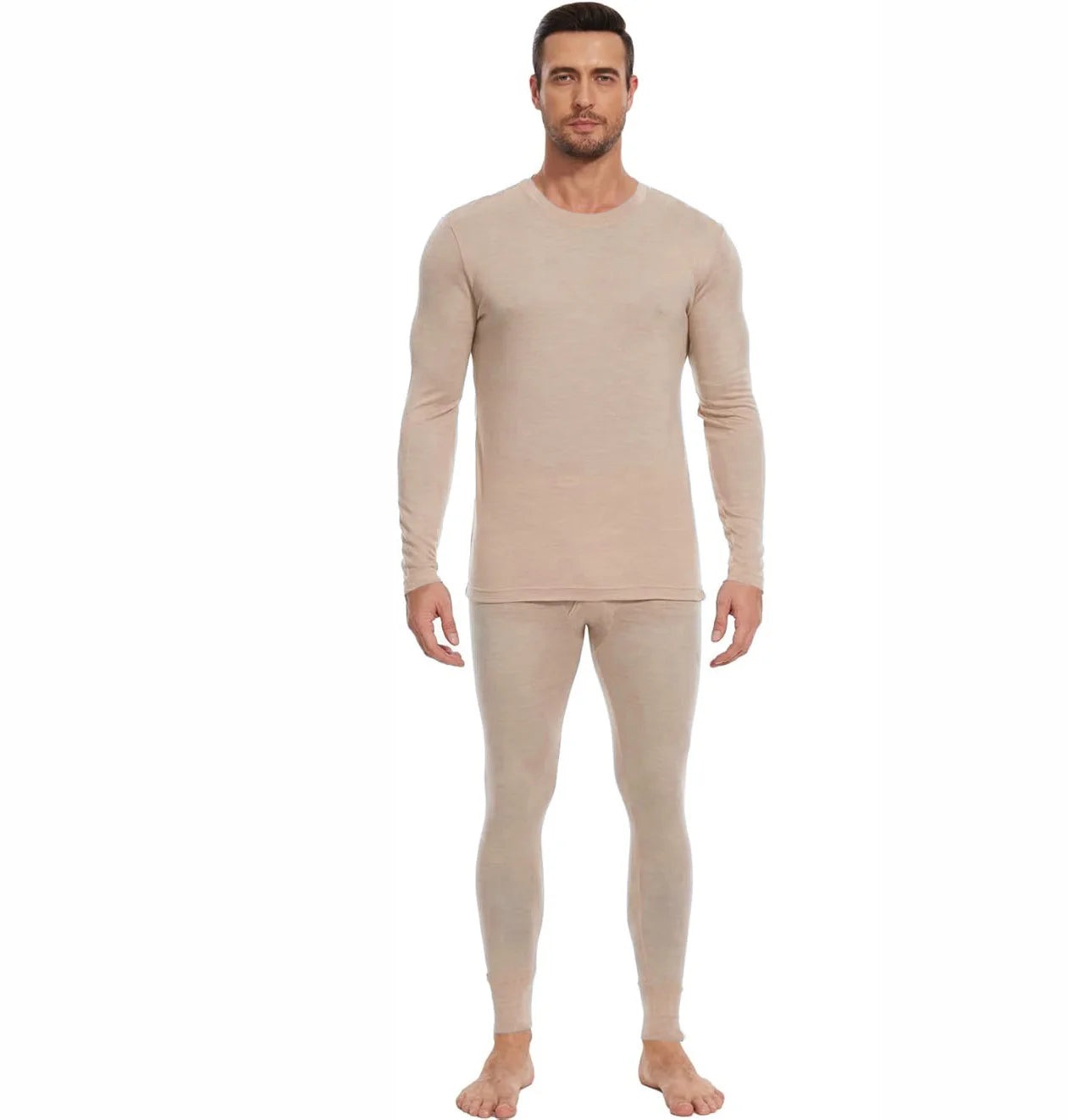 100% Merino Wool Base Layer Set for Men Lightweight Merino Wool Thermal Underwear Sets Long Sleeve Top Bottom Breathable 150G