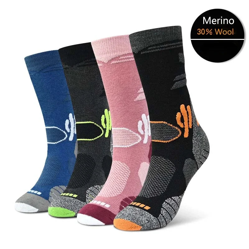 Men Women Merino Wool Socks Hiking 30% Merino Wool Warm Running Trekking Skiing Hunting Fishing Seamless Outdoor Sports Socks
