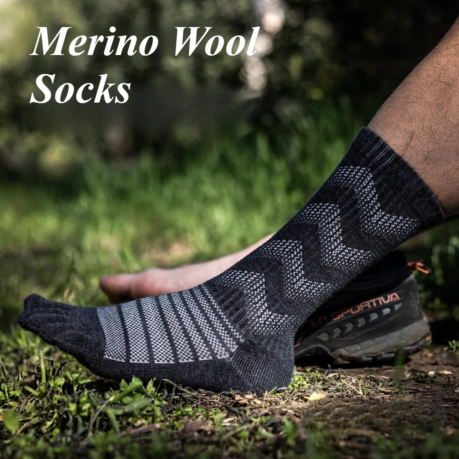 Men Women Merino Wool Toe Socks for Hiking Running  Winter Thermal Warm Boot Work Cushion Five Finger Socks 2 Pairs