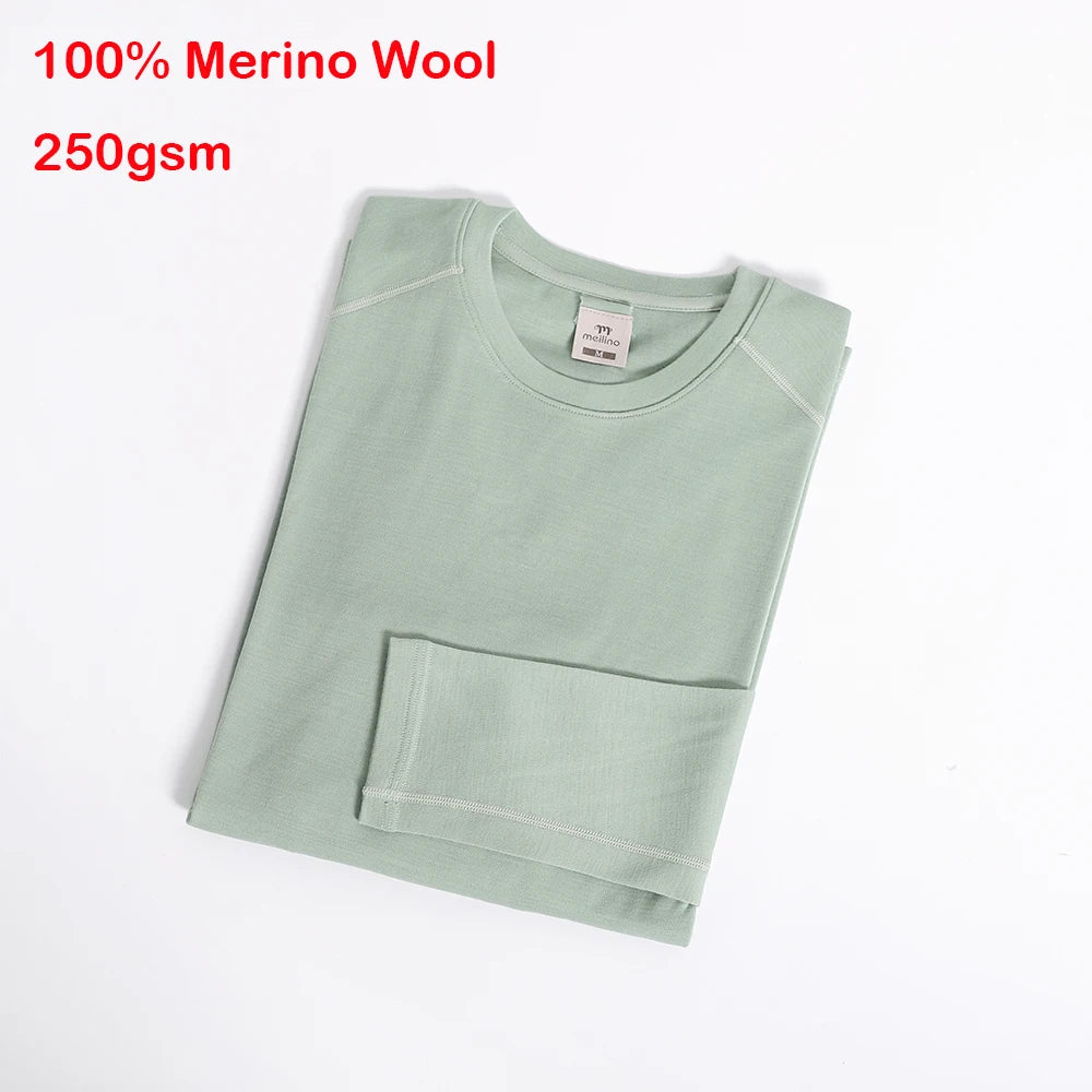 Men's 100% Merino Wool Base Layer Top 250G Merino Wool Shirts for Men Thermal Underwear Long Sleeve T-Shirt for Hiking Hunting