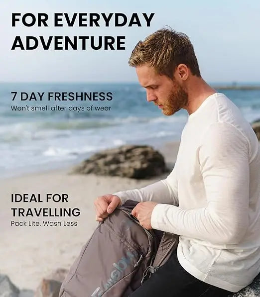 100% Merino Wool Base Layer Mens Soft Long Sleeve Shirts Men Merino Wool Thermal Underwear Odor Resistance for Hiking Hunting