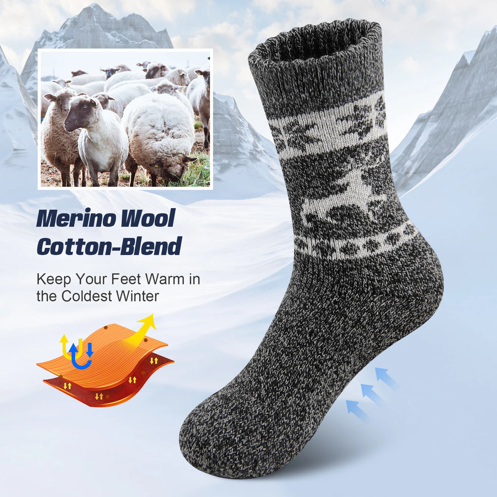 Mens Merino Wool Socks Hiking Trekking Moisture Wicking Outdoor Thick Warm Skiing Heavy Cushion Socks Cycling Socks Against Cold