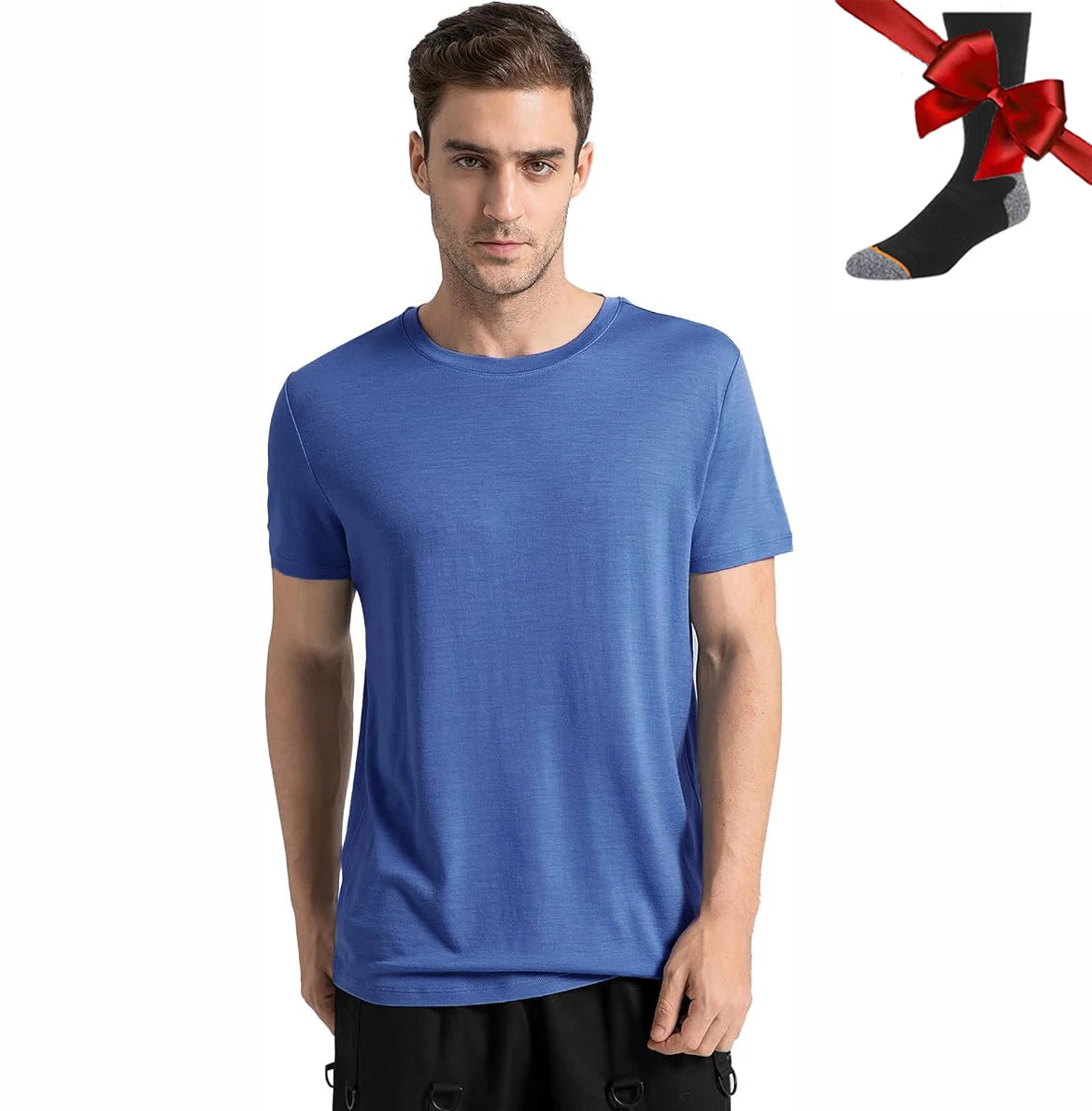100% Merino Wool T Shirt for Men Short Sleeve Tee 170GSM Men Wool Base Layer Quick Dry Anti-Odor for Travel Hiking USA Size