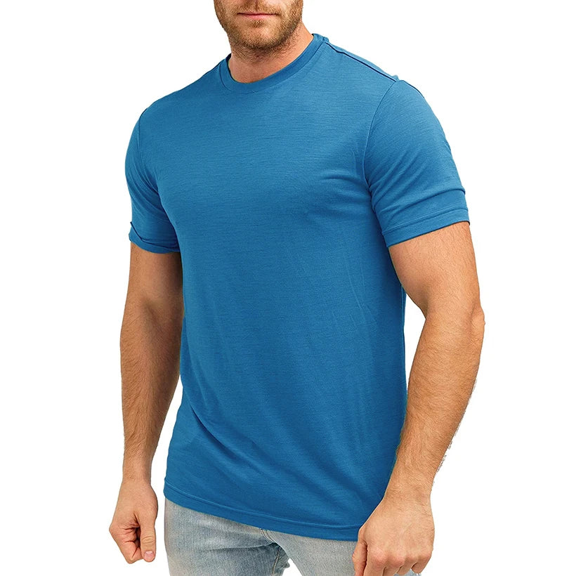 100% Superfine Merino Wool T Shirt Mens Base Layer Tee Merino Wool 180G Everyday Undershirt Wicking Breathable Anti-Odor