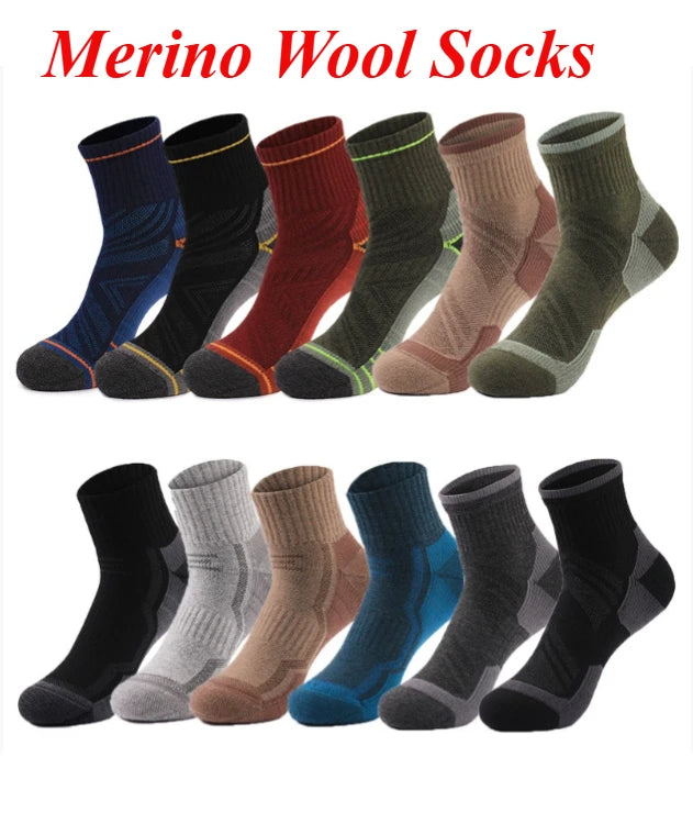 4 Pairs Merino Wool Ankle Socks Running Compression Support Thick Cushion Hiking Socks for Women Men Anti-Blister Breathable