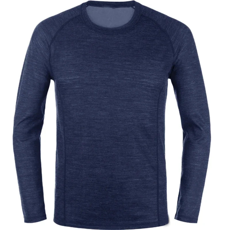 100% Merino Wool Base Layer Men 150G Lightweight Merino Long Sleeve Thermal Underwear Men First Layer Thermal Fit Top Crew Shirt