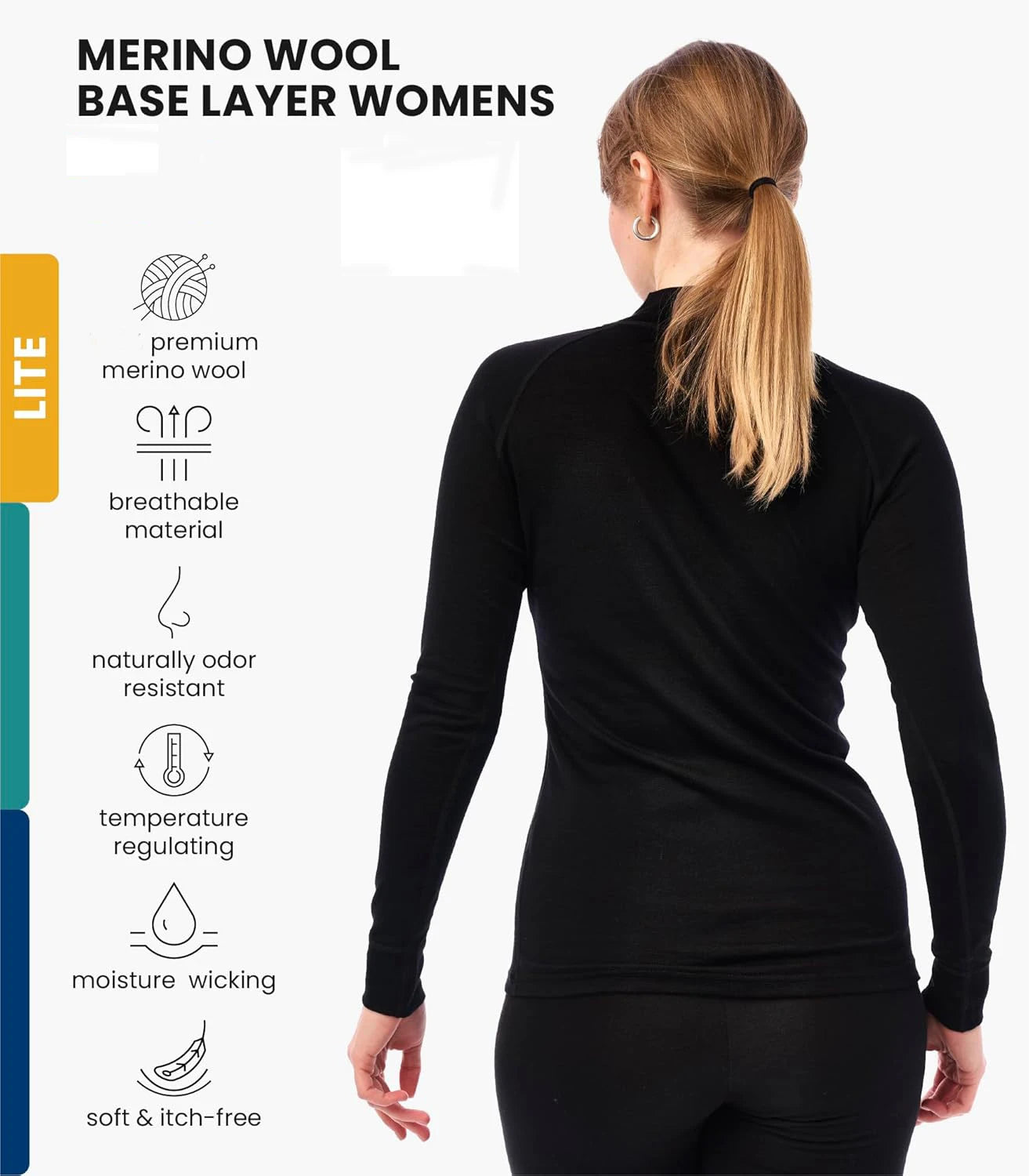 Women's Merino Wool Base Layer Half Zip Sweater Women Merino Wool Long Sleeve Thermal Shirt Midweight 200G Outdoor Sports
