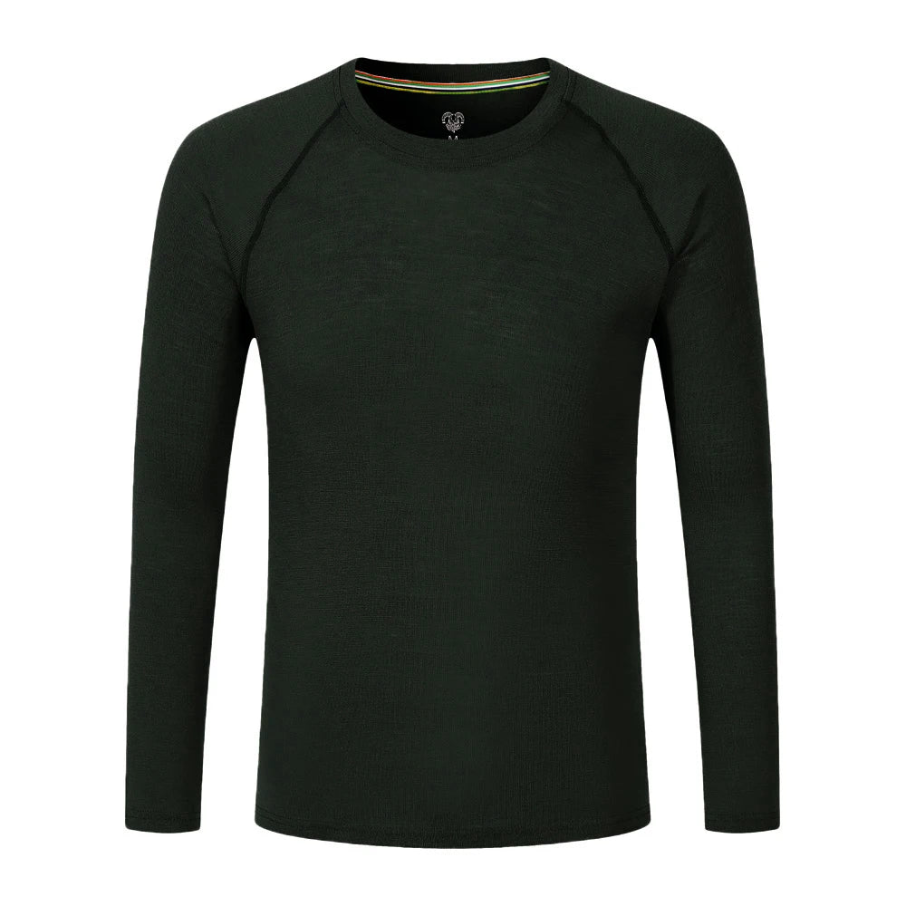 Men's Merino Wool Base Layer 100% Merino Wool Shirts for Men Thermal Underwear Long Sleeve T-Shirt for Hiking Hunting