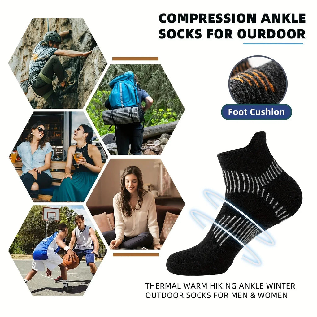 Merino Wool Ankle Socks Hiking Running Compression Support Men Women 50% Merino Wool Socks Thick Low Cut Sports Socks Anti-Odor