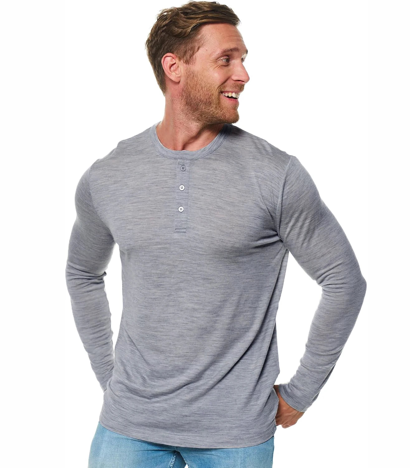 100% Merino Wool Base Layer Mens Merino Wool Henry Collar Shirts Thermal Underwear Long Sleeve T-Shirt for Hiking Hunting