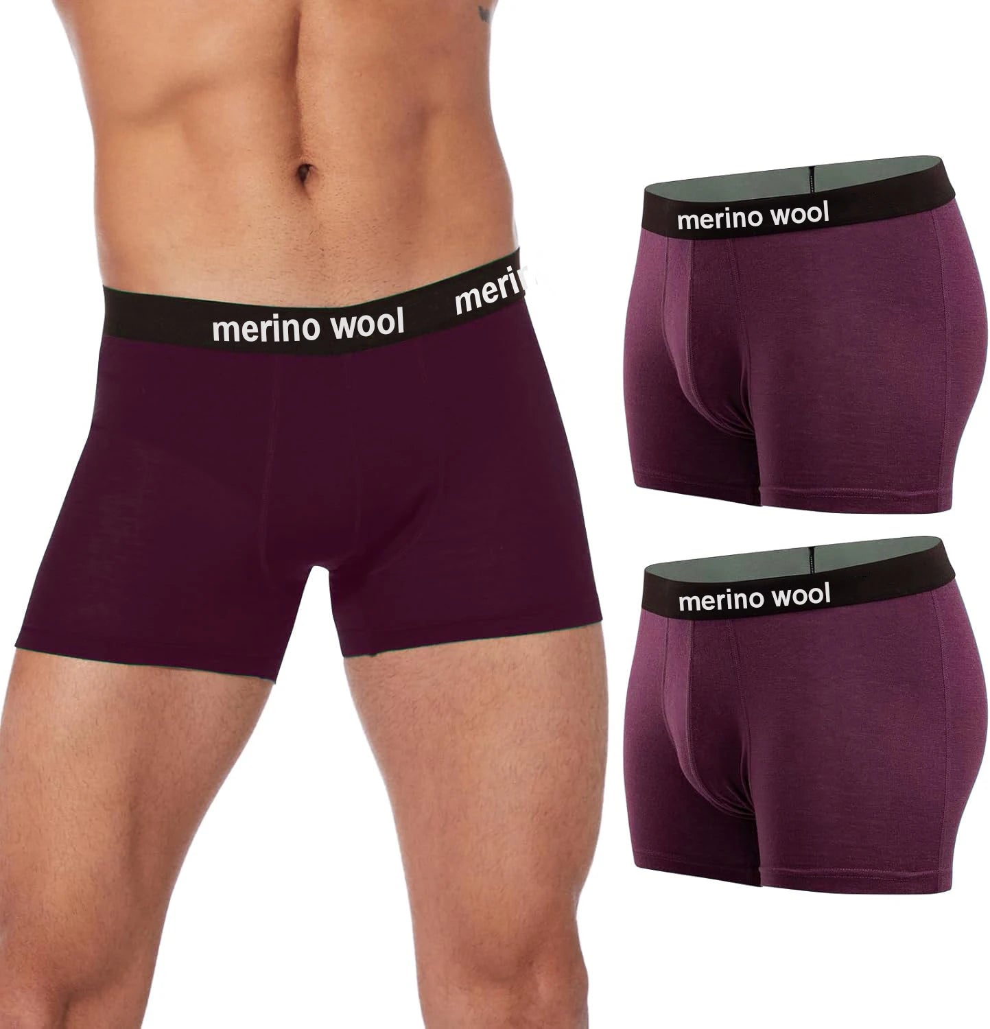 2 Packs Merino Wool Boxer Briefs Men Wool Blend Underwear Boys Shorts Everyday Breathable Anti-Odor Sports Fitness Boxershorts
