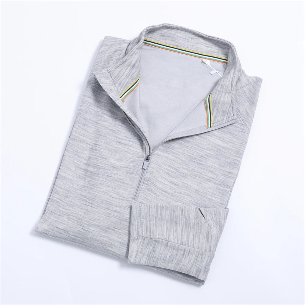 Men Merino Wool Base Layer Shirt 1/2 Zip Thermal Underwear Long Sleeve T Shirts 210G Hiking Breathable Wicking Moisture