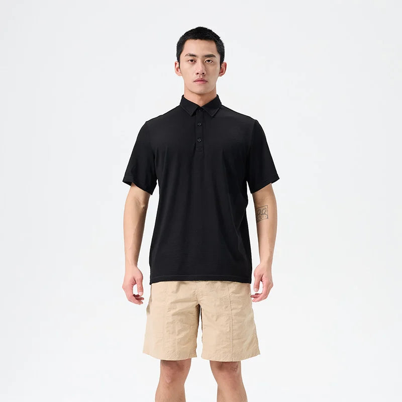 100% Merino Wool Polo Shirts Mens Merino Wool Short Sleeve Shirts Anti-Odor Moisture Wicking Base Layer Tee for Travel Hiking