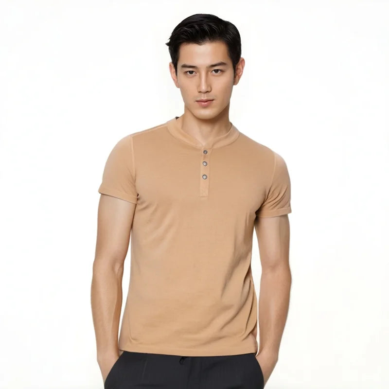 100% Merino Wool Short Sleeve Henley Shirt Mens Merino Wool T Shirts Moisture Wicking Odor Resistant Everyday Tee Top Running