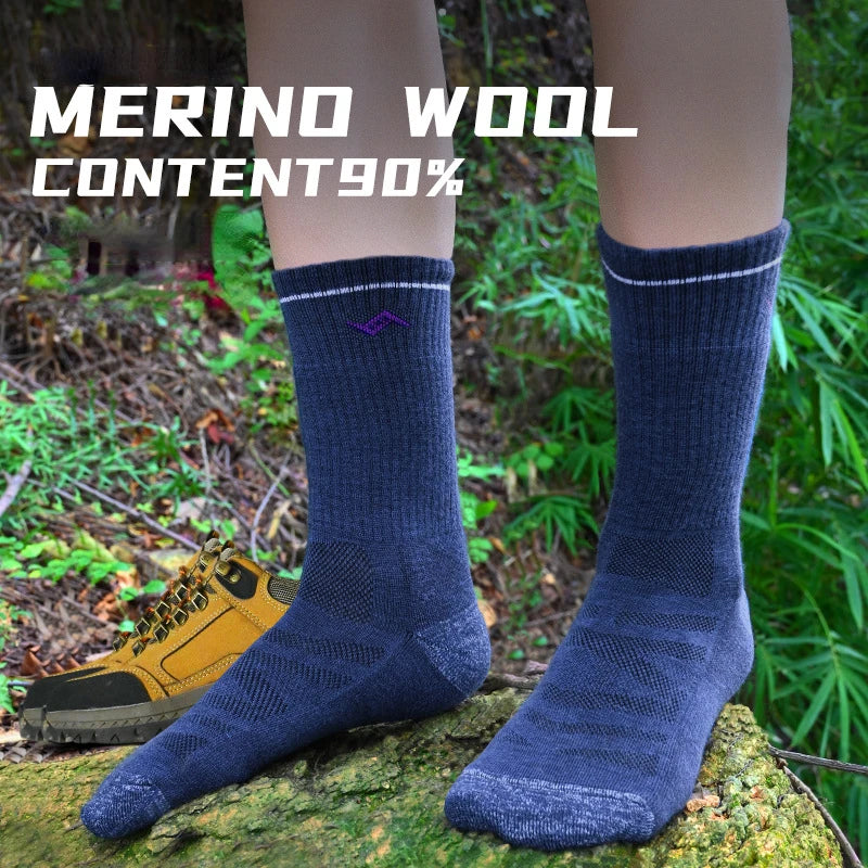 90% Australia Merino Wool Hiking Socks Men Winter Thicken Warm Skiing Socks Outdoor Sports Crew Wool Sock Moisture Breathable
