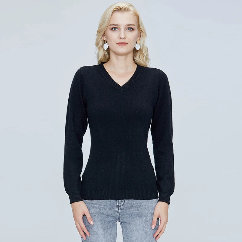 Women 100% Merino Wool V Neck Sweater Pullover Top Lightweight Warm Knitted Pullover Femme Cashmere Sweater Vintage Sweater