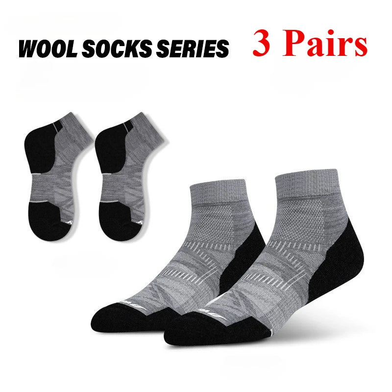 Men Women 90% Merino Wool Ankle Socks Athletic Hiking Running Compression Support Anti-blister Cushion Low Cut Socks 3 Pairs