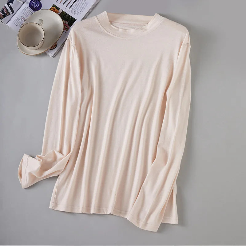 100% Ultra-Fine Pure Merino Wool Shirt Base Layer Lightweight Thermal Crew Neck Top Long Sleeve Undershirt Warm Long John 150gsm