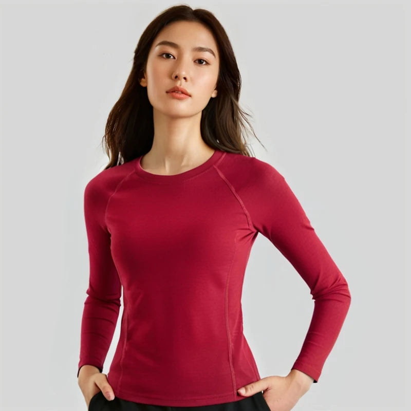 Women's 100% Merino Wool Base Layer Shirt 17.5Micro Merino Wool Thermal Underwear Long Sleeve Shirts Wicking Anti-Odor 210G