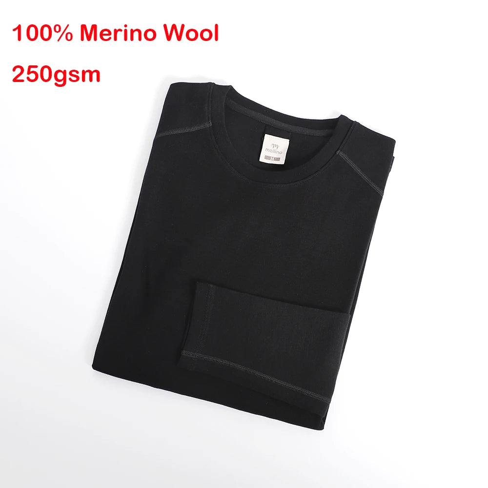 Men's 100% Merino Wool Base Layer Top 250G Merino Wool Shirts for Men Thermal Underwear Long Sleeve T-Shirt for Hiking Hunting