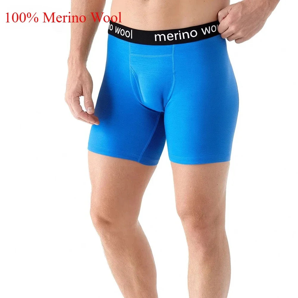 Mens Merino Wool Boxer Briefs Men 100% Merino Wool Underwear Breathable Dry Fit Comfy Sports Base Layer Boxers