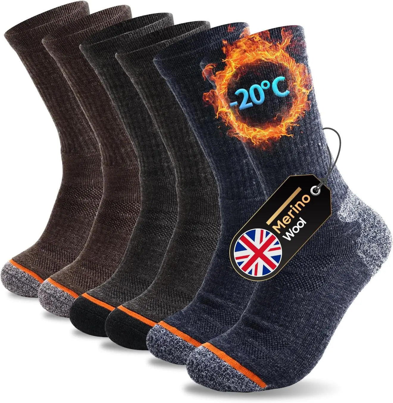 Men's Merino Wool Crew Work Socks Moisture Wicking Athletic Wool Socks for Hiking Sports Running 3 Pairs