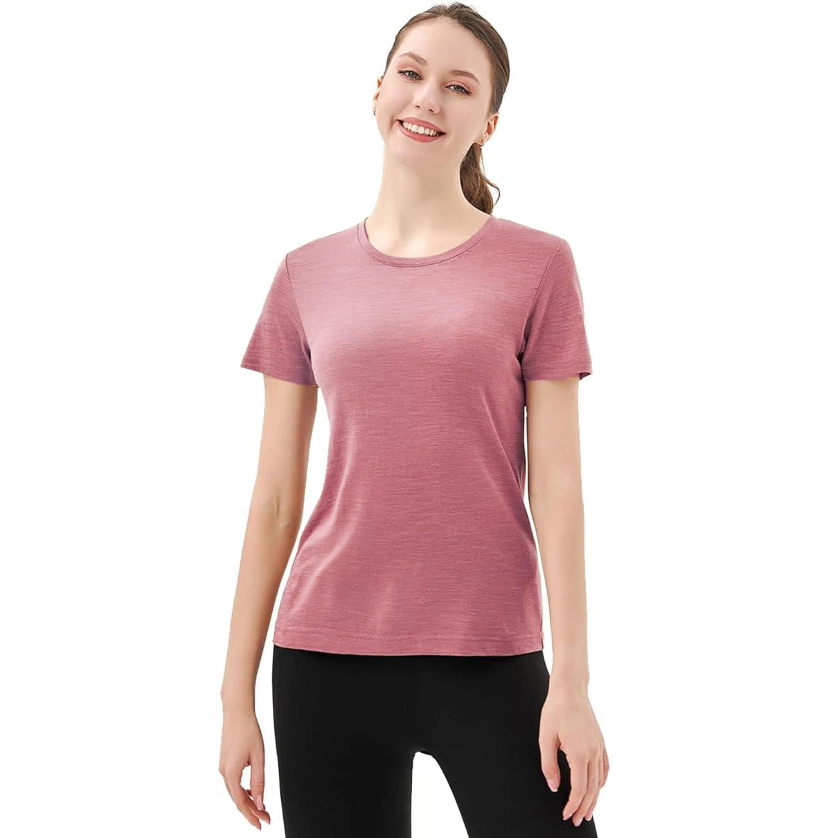 Women's 100% Merino Wool T Shirt 17.5 Micro Merino Wool Base Layer Women Short Sleeve Tee Hiking Yoga Running Breathable