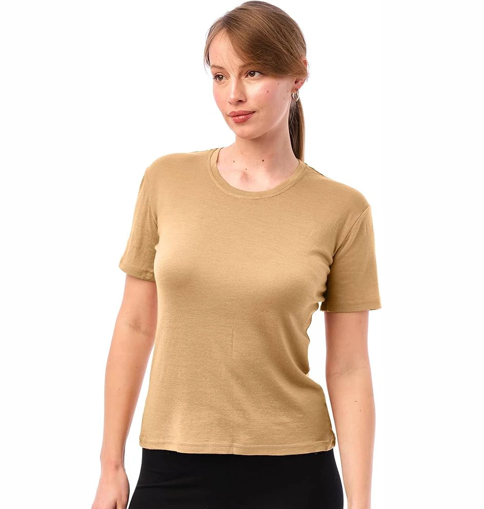 Women's 100% Merino Wool T Shirt 17.5 Micro Merino Wool Base Layer Women Short Sleeve Tee Hiking Yoga Running Breathable