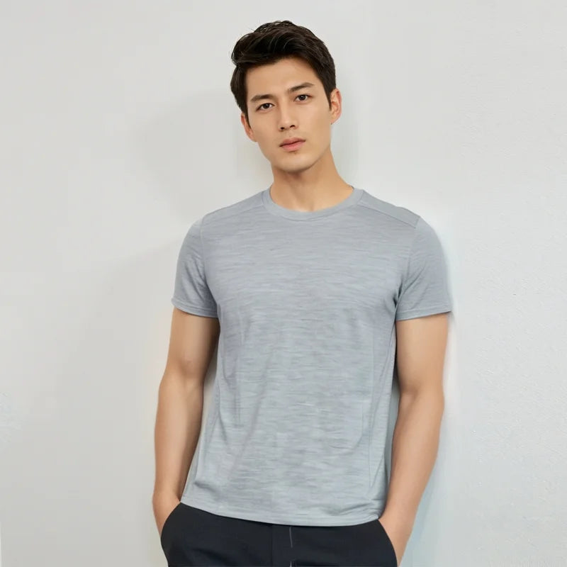 100% Merino Wool T Shirt Men 17.5 Micron Merino Wool Short Sleeve Shirts Lightweight Breathable Hiking Running Tee Undershirt