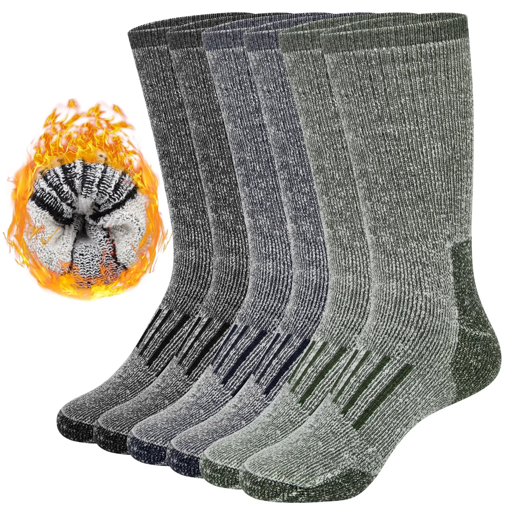 3 Pairs 80% Merino Wool Skiing Socks for Men Women Winter Warm Thermal Hiking Boot Cushion Crew Socks