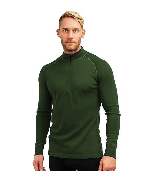 100% Merino Wool Base Layer Top Mens 1/2 Zip Thermal Underwear  Long Sleeve T Shirts 200G Hiking Breathable Wicking Moisture