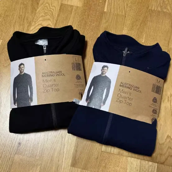 100% Merino Wool Base Layer Tops Mens Fitted Long Sleeve Shirts Merino Wool Midweight Thermal Underwear Mens Half Zip Sweater