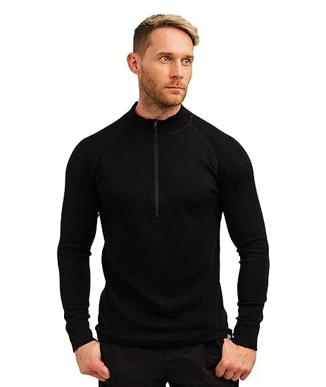 100% Merino Wool Base Layer Top Mens 1/2 Zip Thermal Underwear  Long Sleeve T Shirts 200G Hiking Breathable Wicking Moisture