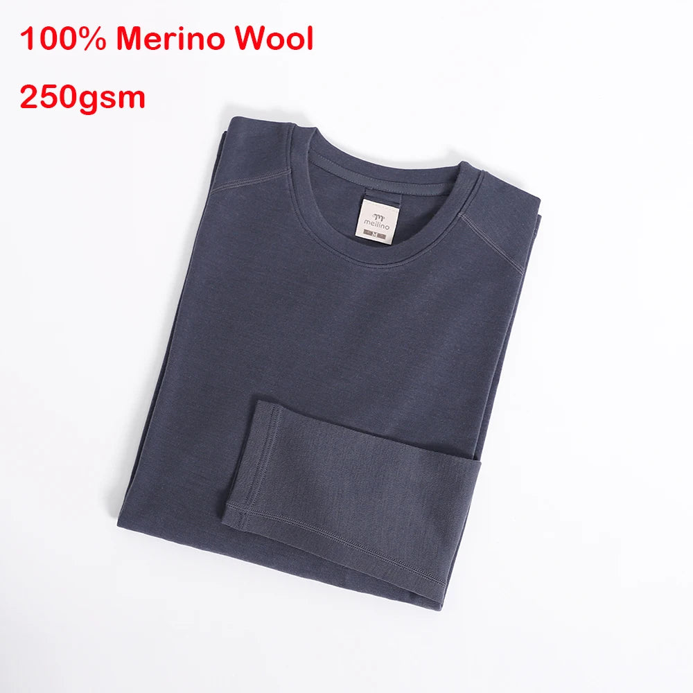Men's 100% Merino Wool Base Layer Top 250G Merino Wool Shirts for Men Thermal Underwear Long Sleeve T-Shirt for Hiking Hunting