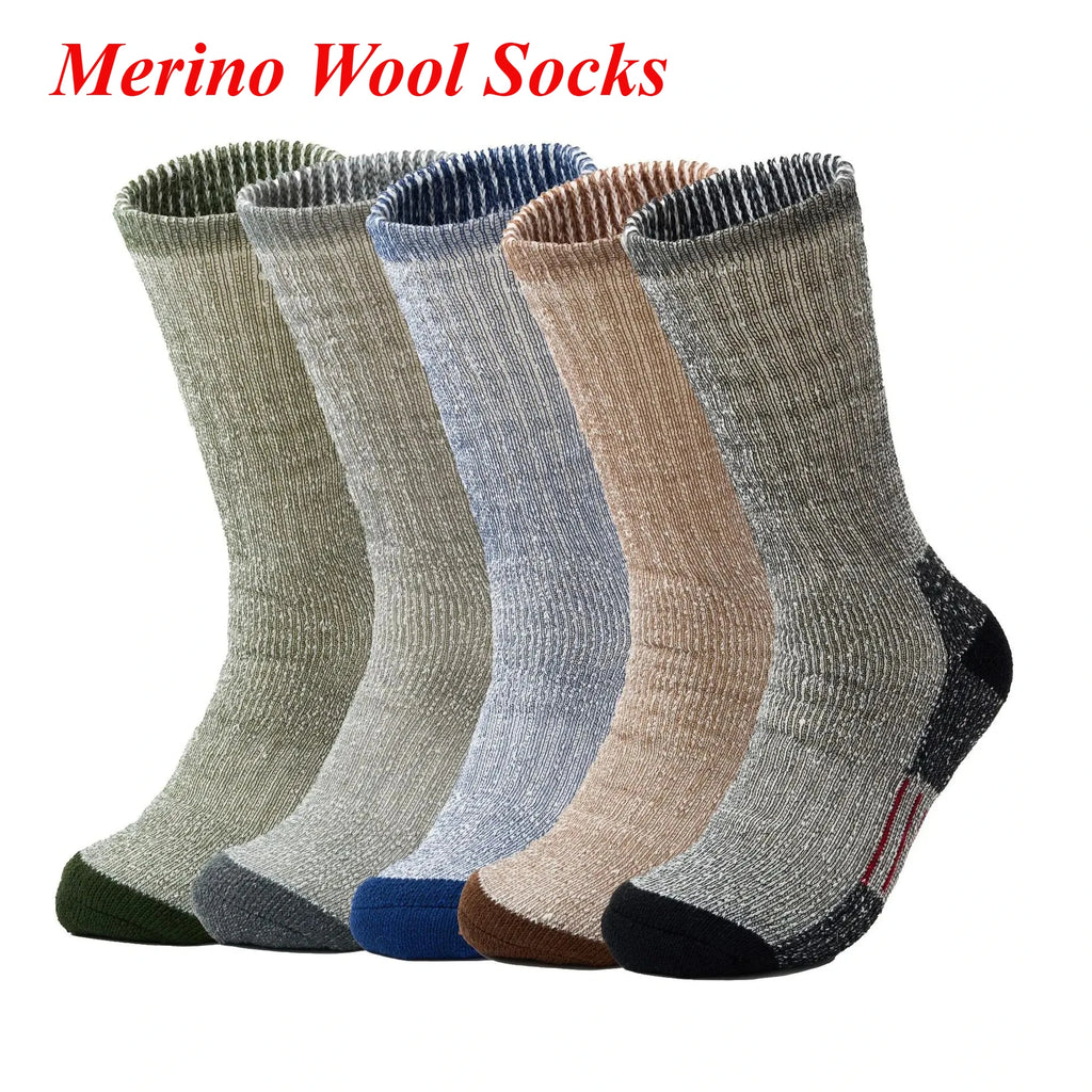 Mens Merino Wool Crew Boot Socks Winter Outdoor Thermal Warm Socks Work Hiking Running Socks Packs Euro Size 41-45