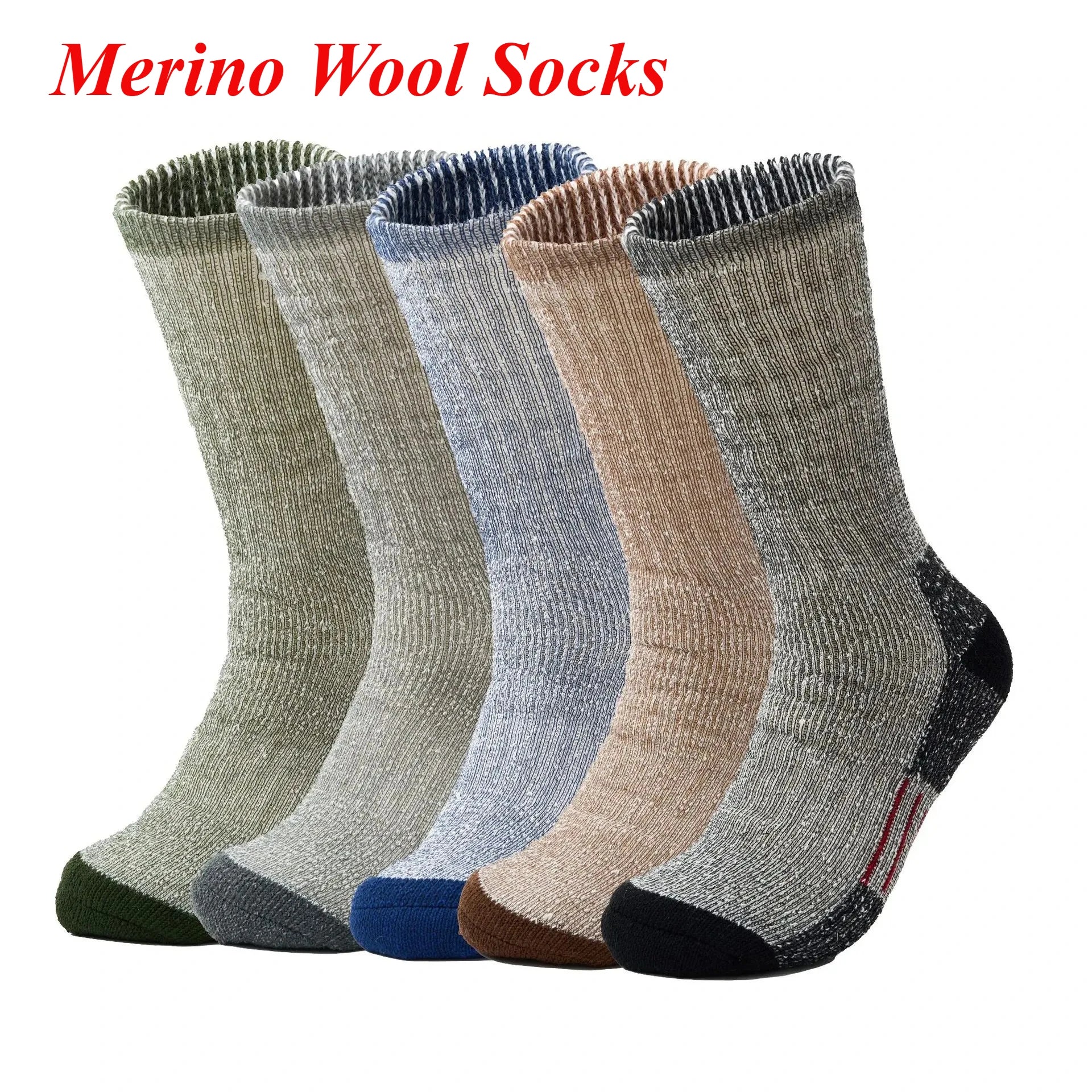 Mens Merino Wool Crew Boot Socks Winter Outdoor Thermal Warm Socks Work Hiking Running Socks Packs Euro Size 41-45