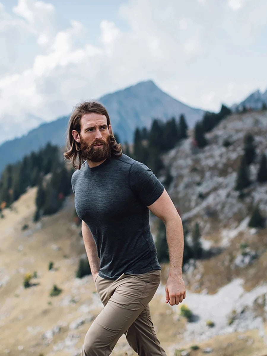 100% Merino Wool T-Shirt Men Short Sleeve Merino Shirts Sport Lightweight Base Layer Hiking Tshirt Soft Breathable Undershirt