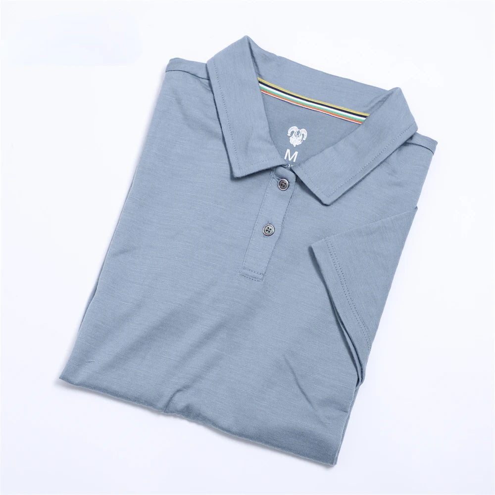100% Merino Wool Polo T Shirt Womens Merino Wool Short Sleeve Shirt for Women Lightweight Base Layer Anti-Odor Breathable 180G