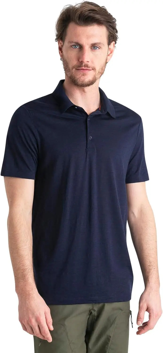Men's 100% Merino Wool Polo Shirts Short Sleeve Men Merino Wool T Shirt Breathable Moisture Wicking Odor Resistant