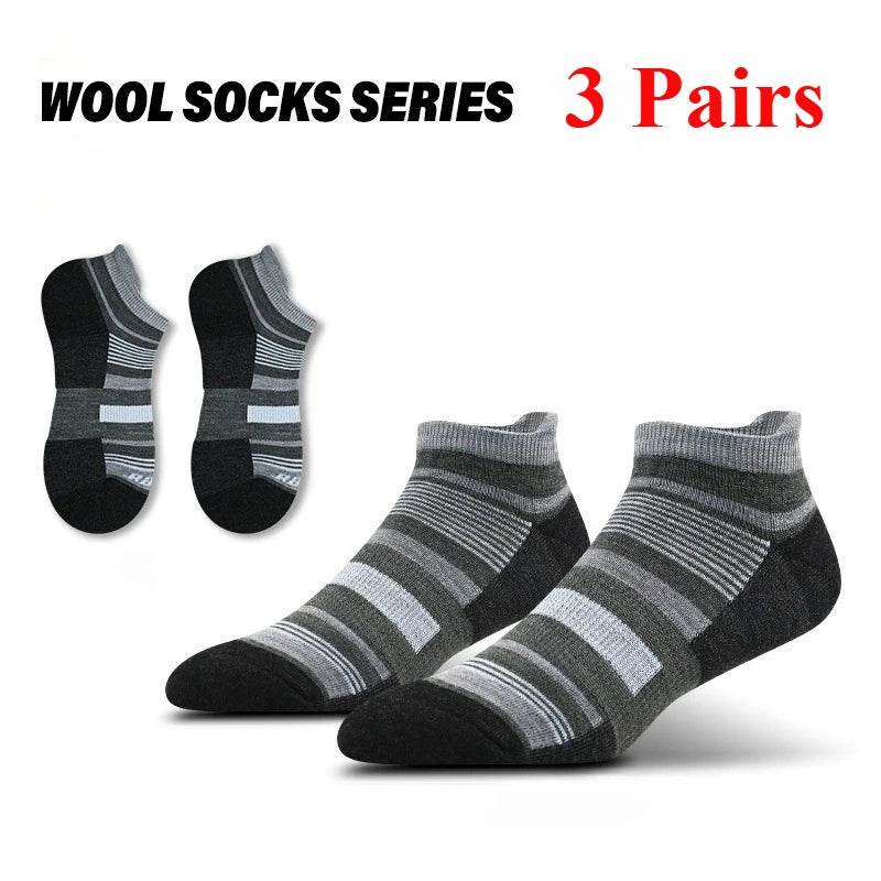 Men Women 90% Merino Wool Ankle Socks Athletic Hiking Running Compression Support Anti-blister Cushion Low Cut Socks 3 Pairs