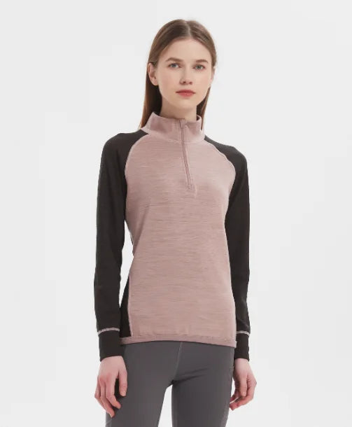 Women's Merino Wool Base Layer Half Zip Sweater Women Merino Wool Long Sleeve Thermal Shirt Midweight 200G Outdoor Sports