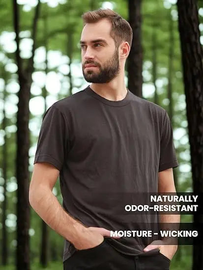 100% Merino Wool T Shirt Men's Base Layer Tee Men 180 GSM Wicking Breathable Quick Dry Anti-Odor Hiking Shirts